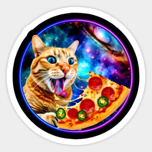 Funny Orange Cat eating Pizza in Space Sticker